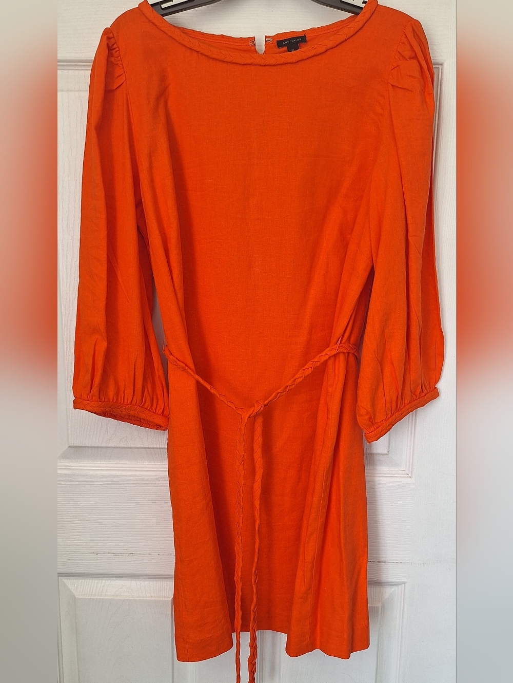 Ann Taylor Orange Tie Waist Dress Size 14 Balloon Sleeve Midi NWT